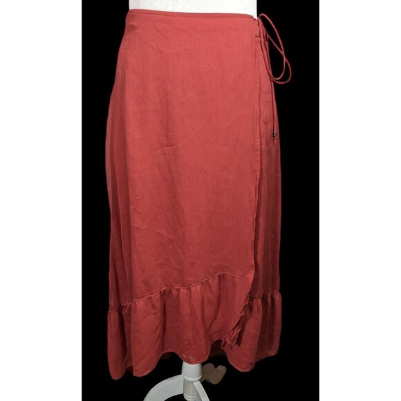 Abercrombie & Fitch Preppy Boho Burgundy Ruffled Wrap Skirt - Picture 1 of 12